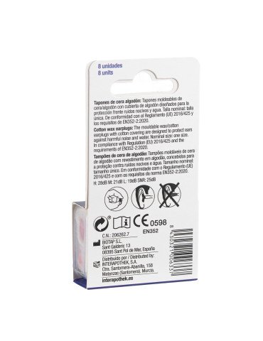 Interapothek Tapones para los Oídos de Cera y Algodón 8 unidades 2