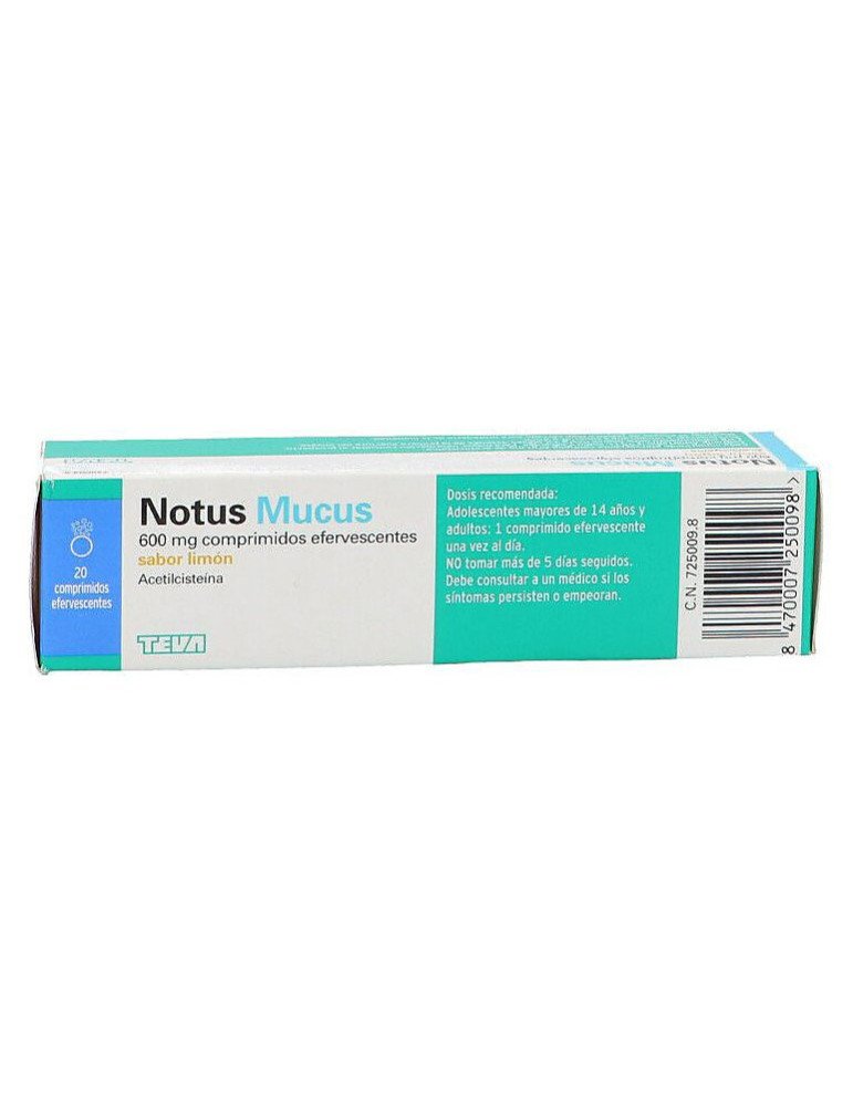 Notus Mucus 600 mg Comprimidos Efervencentes Sabor Limon, 20 Comprimidos