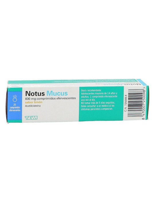 Notus Mucus 600 mg Comprimidos Efervencentes Sabor Limon, 20 Comprimidos