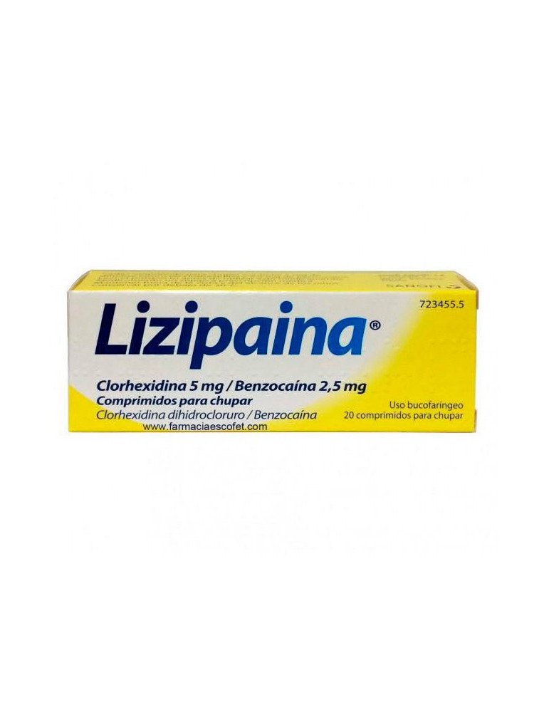 Lizipaina Clorhexidina 5 mg/Benzocaina 2,5 mg Comprimidos para Chupar,20 Comprimidos