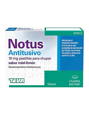 Notus Antitusivo 10 mg Pastillas para Chupar Sabor Miel - Limon, 24 Pastillas