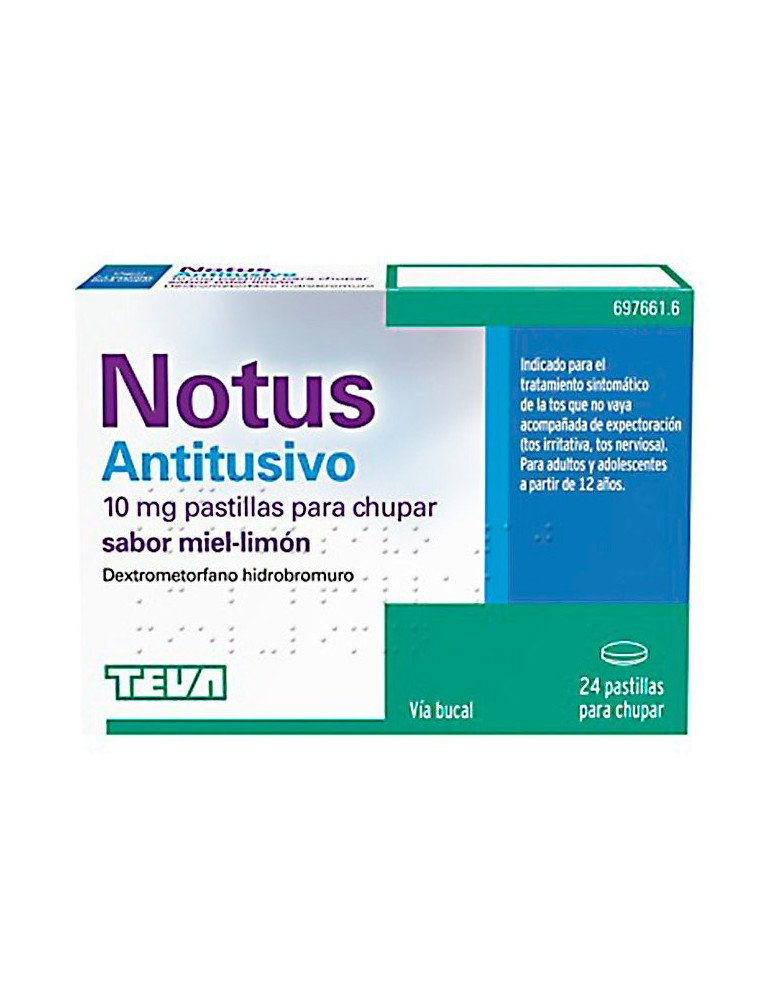 Notus Antitusivo 10 mg Pastillas para Chupar Sabor Miel - Limon, 24 Pastillas