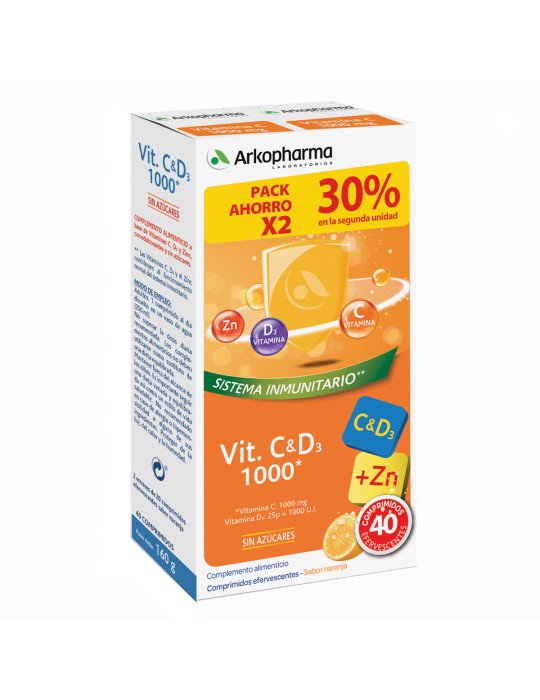 Arkovital Vitamina C y D3 1000 Pack 2 x 20 Comprimidos Efervescentes